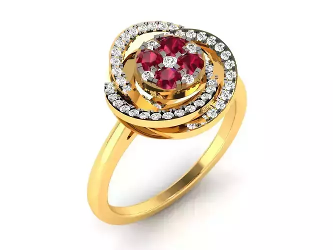 Ring-2945 gold ring with ruby stone and diamonds