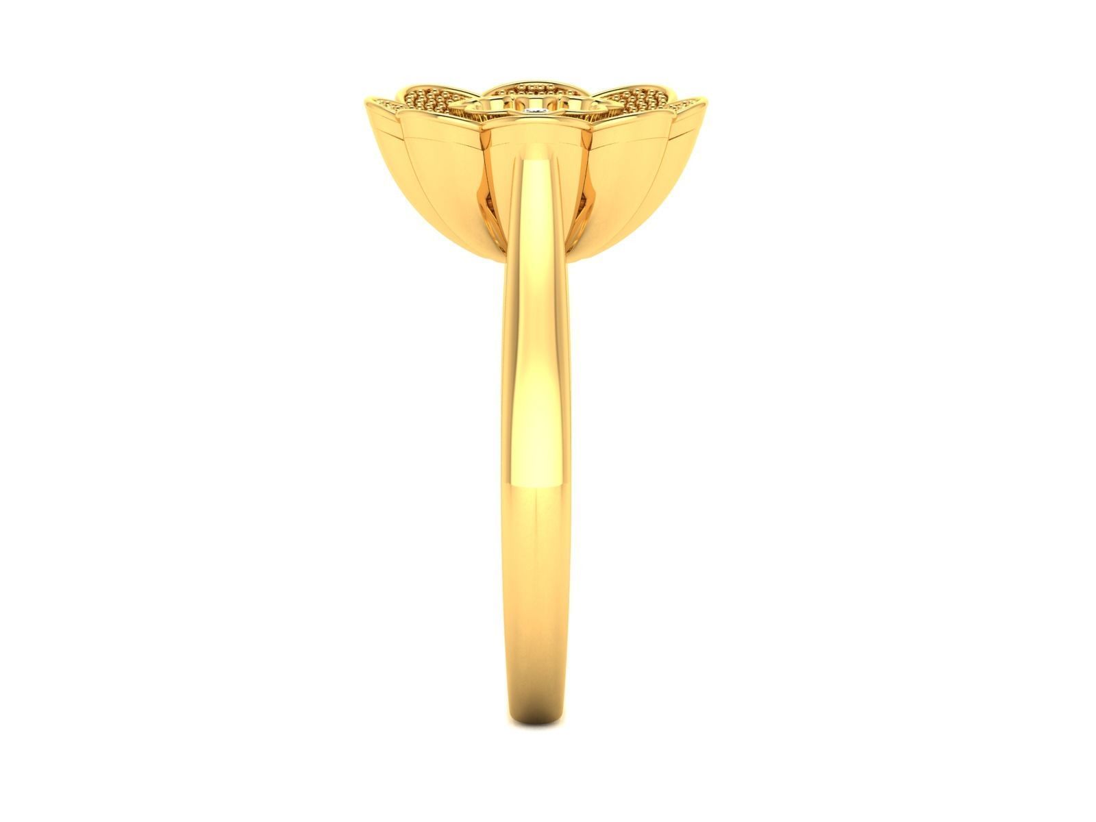 Ring-2919 gold flower ring with ruby stone 3D print model_4