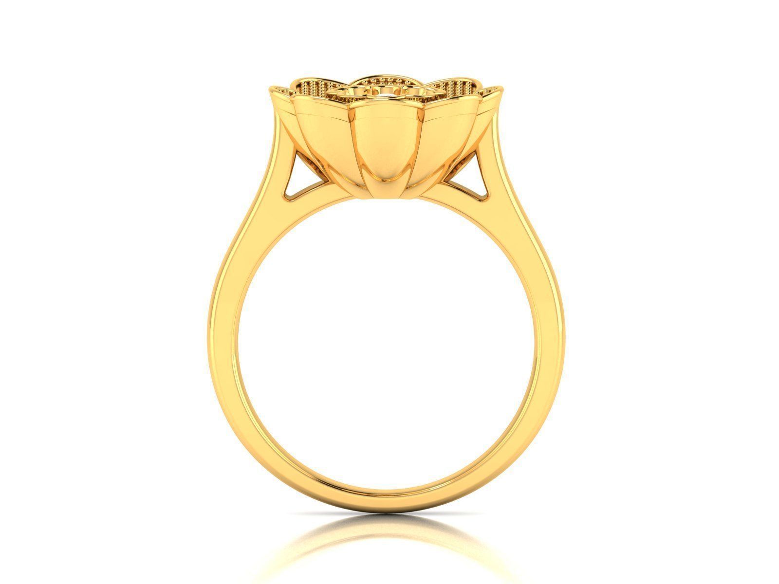 Ring-2919 gold flower ring with ruby stone 3D print model_3