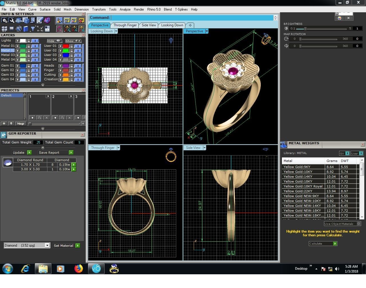 Ring-2919 gold flower ring with ruby stone 3D print model_8