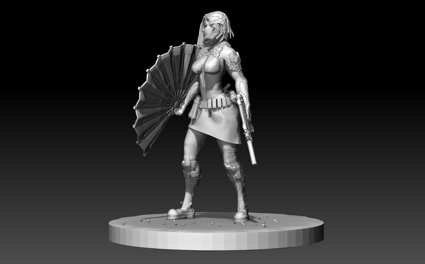 SciFi Cyberpunk Female ninja soldier figurine 3D print model_2