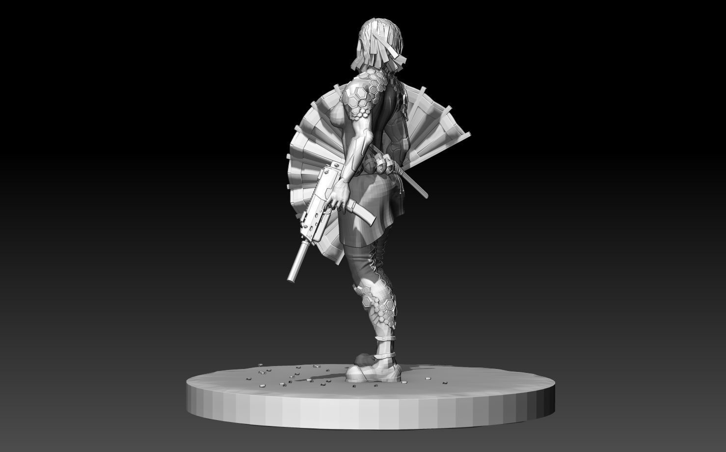 SciFi Cyberpunk Female ninja soldier figurine 3D print model_3