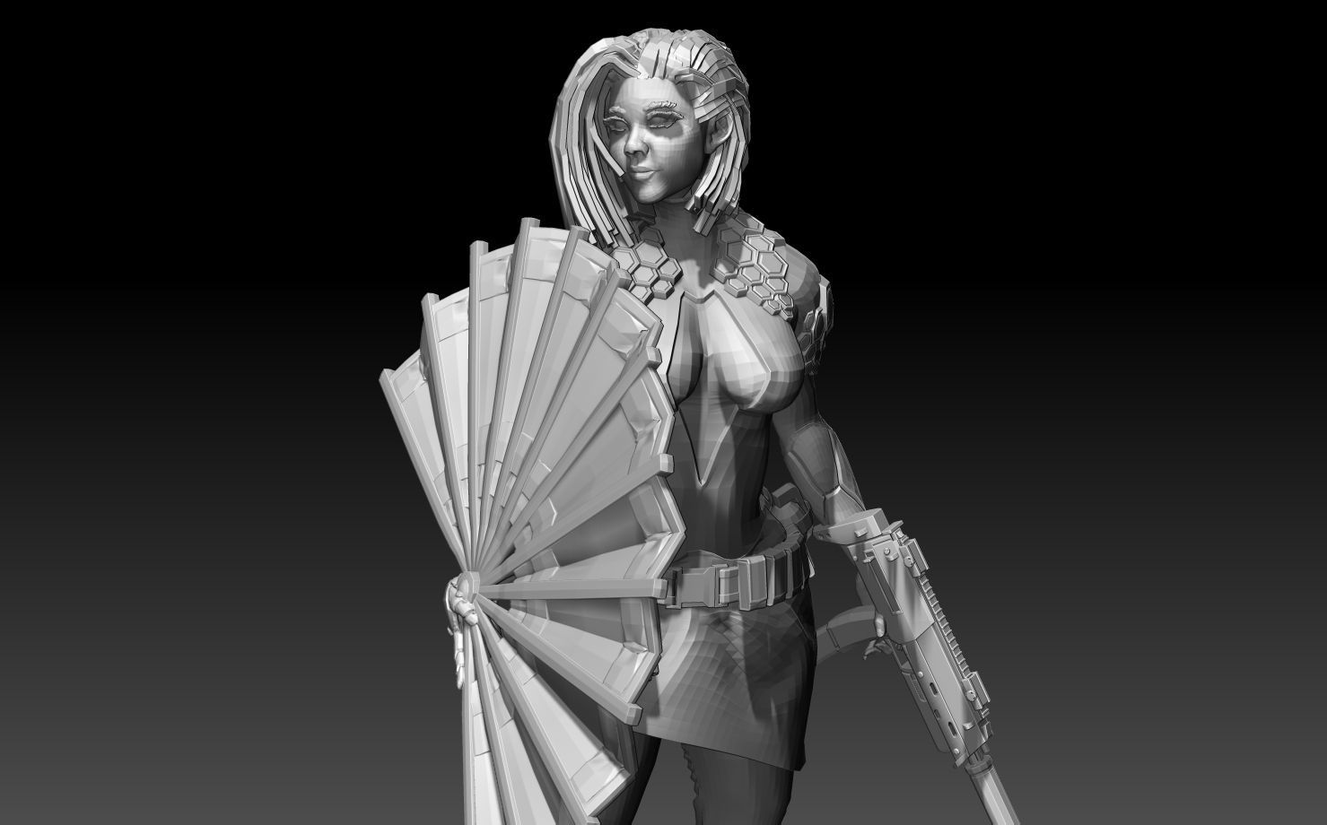 SciFi Cyberpunk Female ninja soldier figurine 3D print model_6