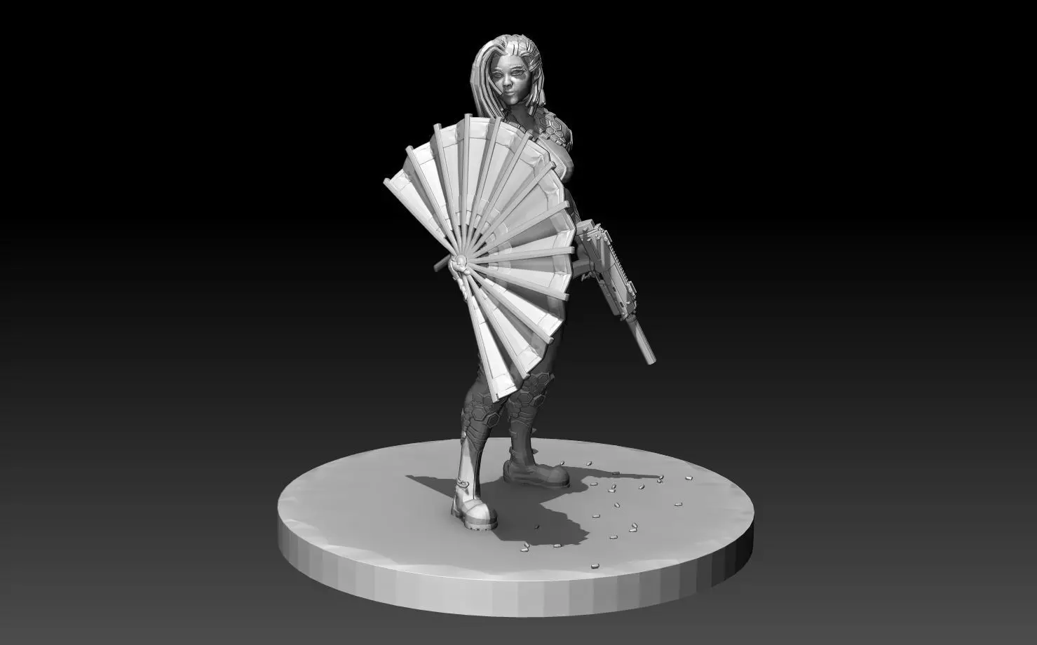 SciFi Cyberpunk Female ninja soldier figurine 3D print model_0