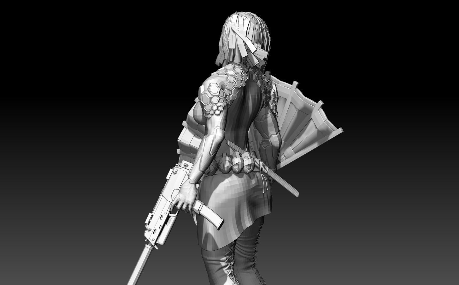 SciFi Cyberpunk Female ninja soldier figurine 3D print model_5