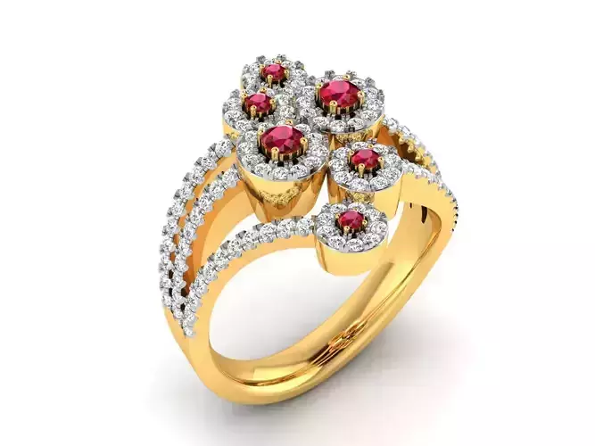 Ring-2915 gold ring with ruby stones and diamonds