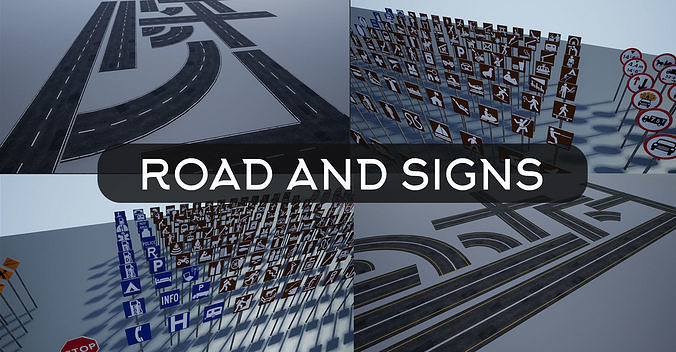 Modular PBR Road and road signs pack 3D Model Collection