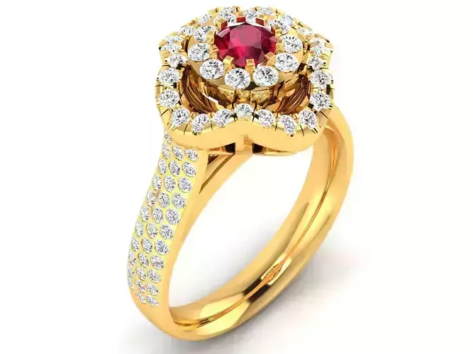 Ring-2913 ruby and diamond ring gold 3D print model