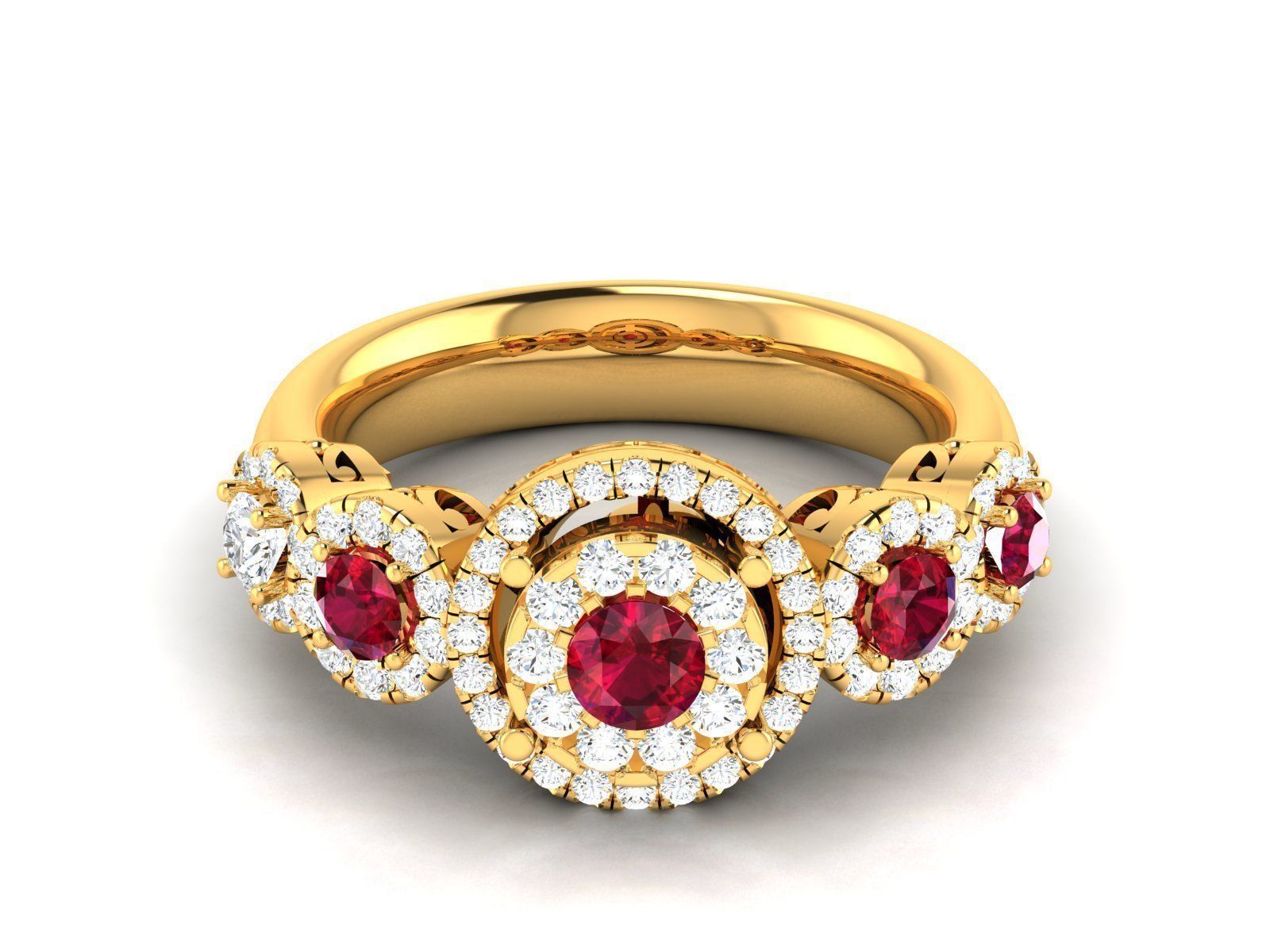 Ring-2912 gold ring with ruby stones and diamonds 3D print model_6