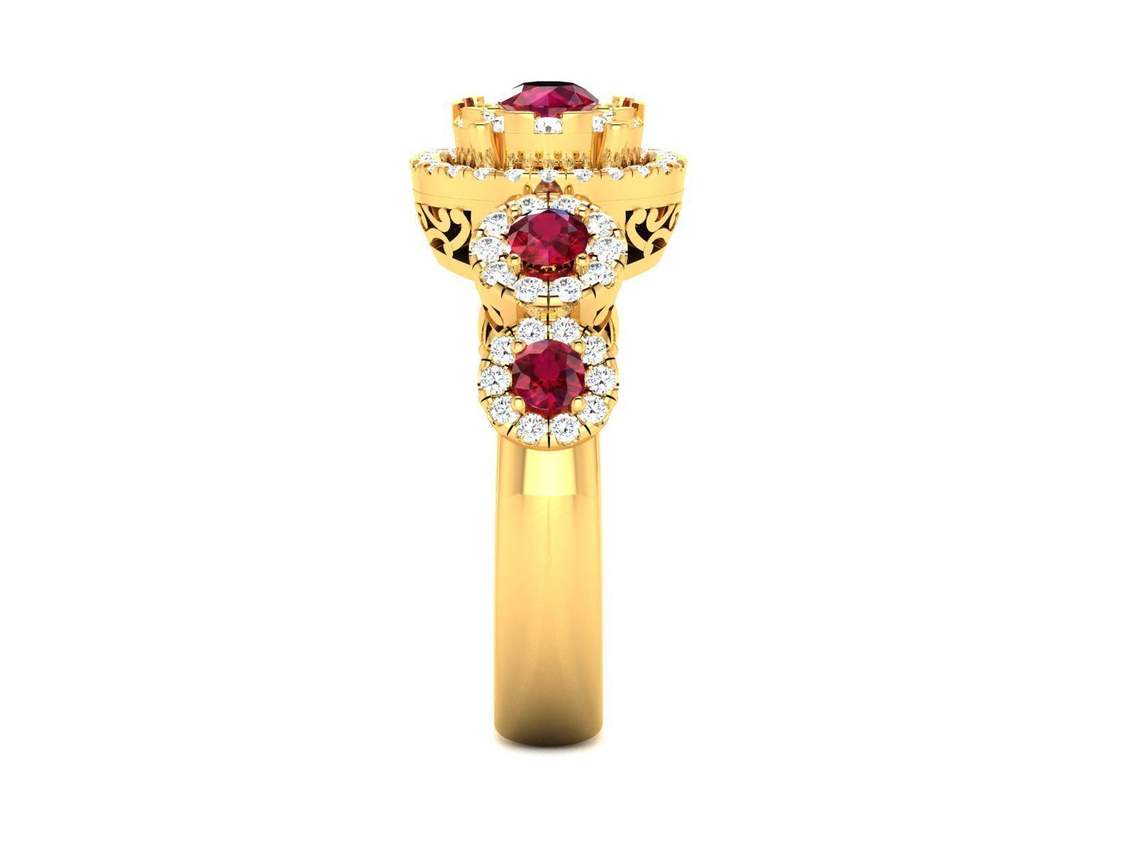 Ring-2912 gold ring with ruby stones and diamonds 3D print model_4
