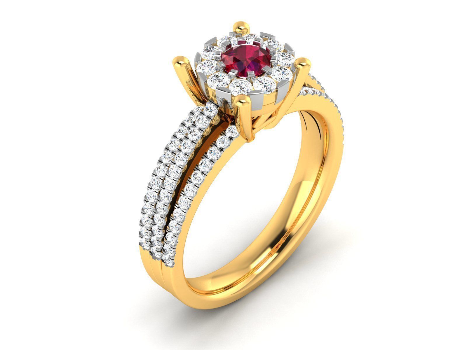 Ring-2910 ruby and diamond engagement ring 3D print model_1