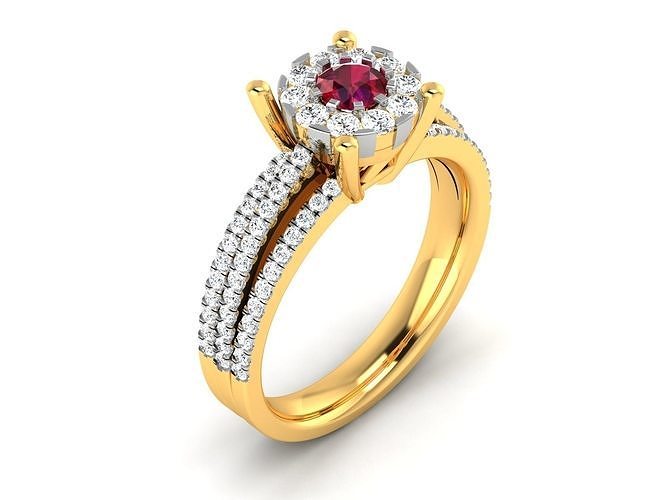 Ring-2910 ruby and diamond engagement ring 3D print model