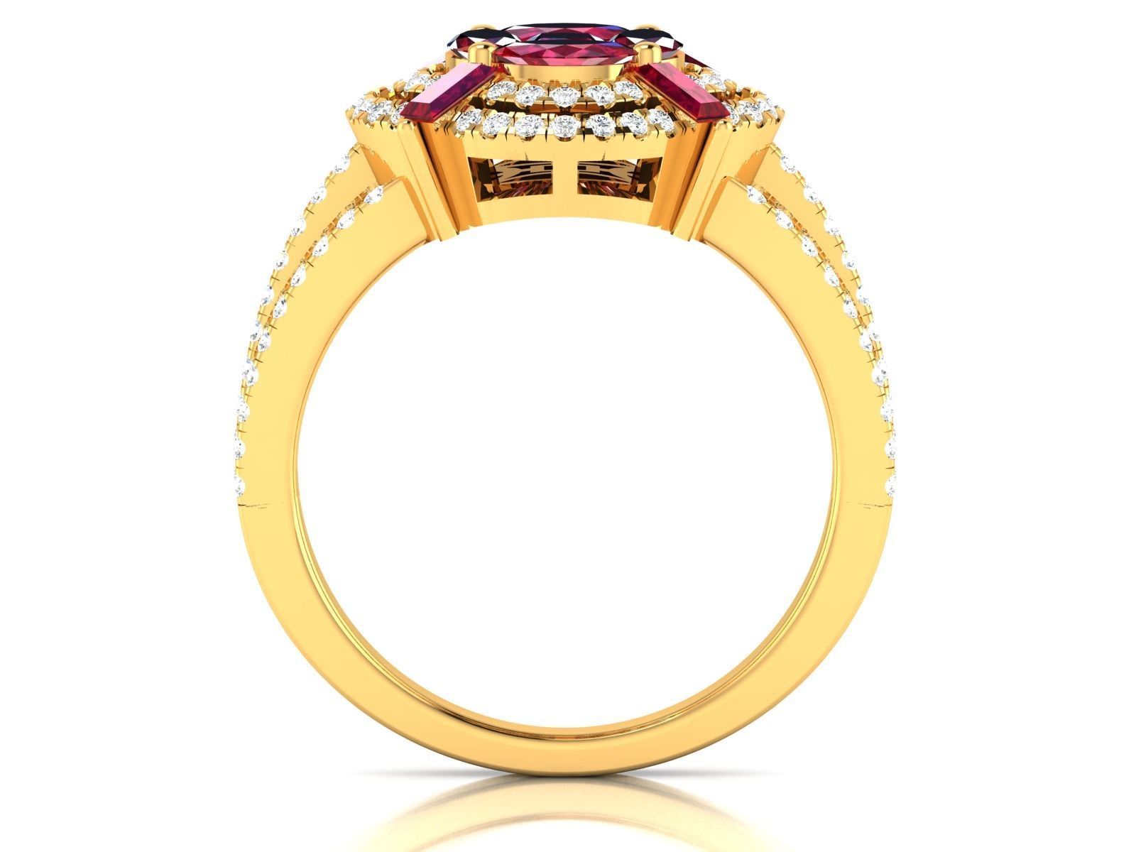 Ring-2909 gold ring with ruby stone and diamonds 3D print model_3