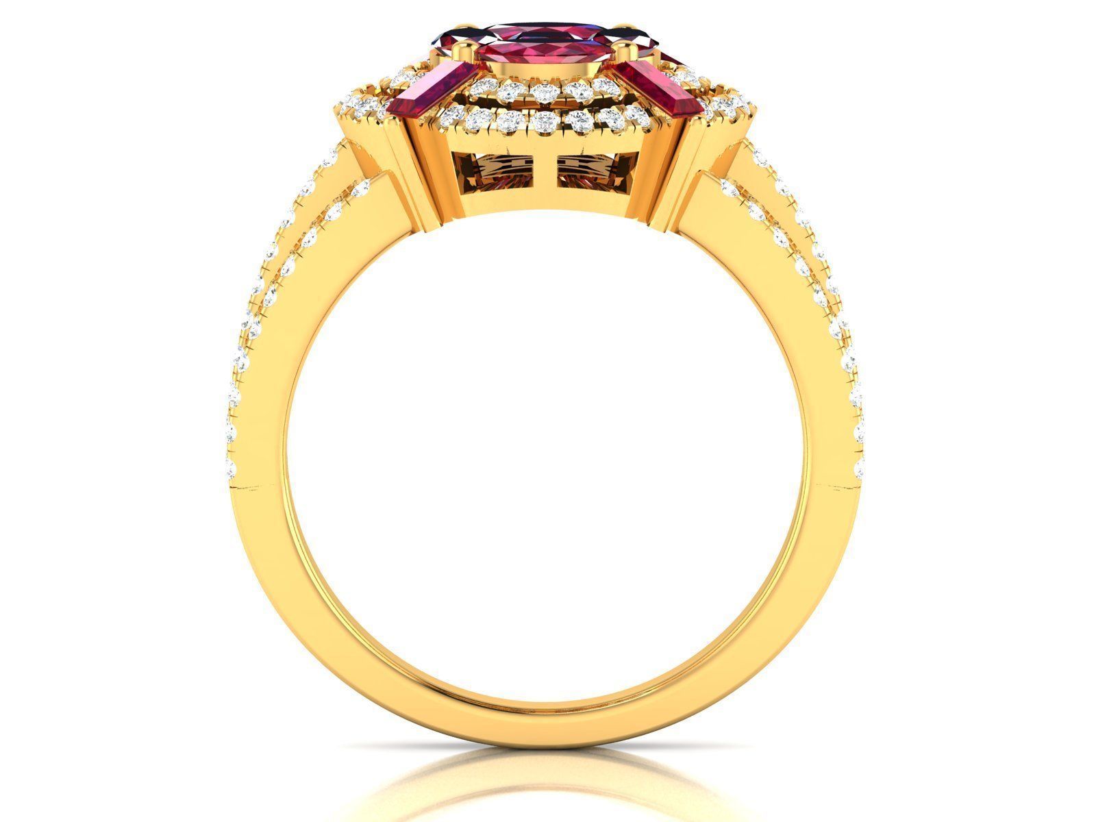 Ring-2909 gold ring with ruby stone and diamonds 3D print model_2