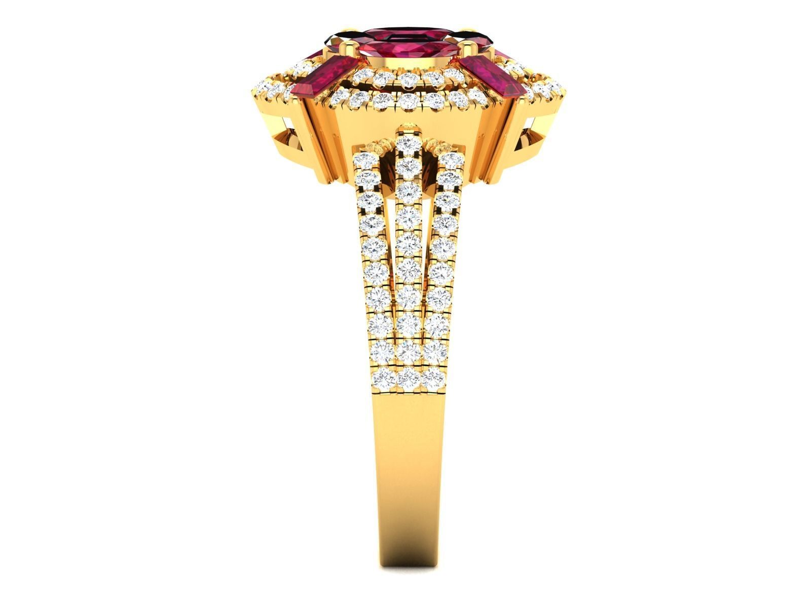 Ring-2909 gold ring with ruby stone and diamonds 3D print model_4
