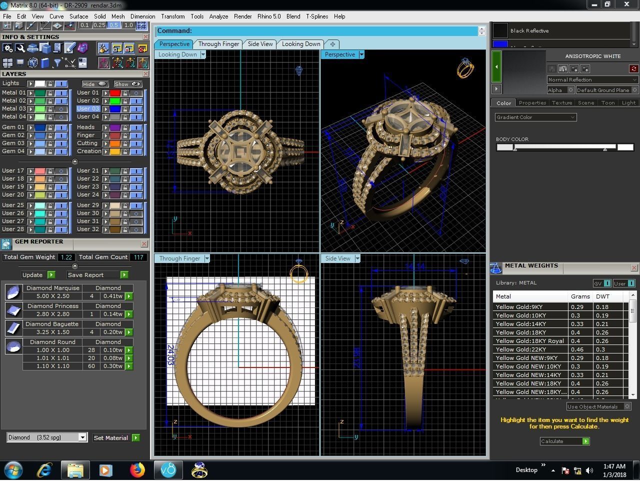 Ring-2909 gold ring with ruby stone and diamonds 3D print model_9