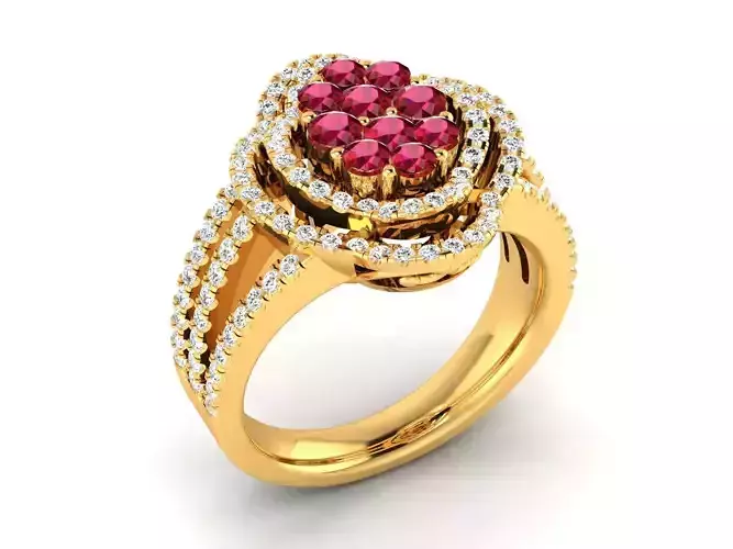 Ring-2903 ruby and diamond ring gold 3D print model