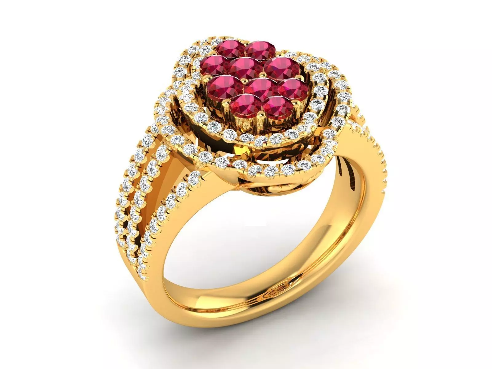 Ring-2903 ruby and diamond ring gold 3D print model_0