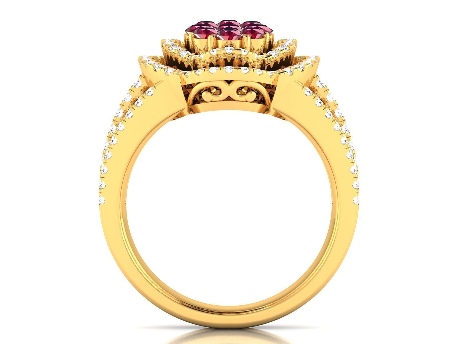 Ring-2903 ruby and diamond ring gold 3D print model_2