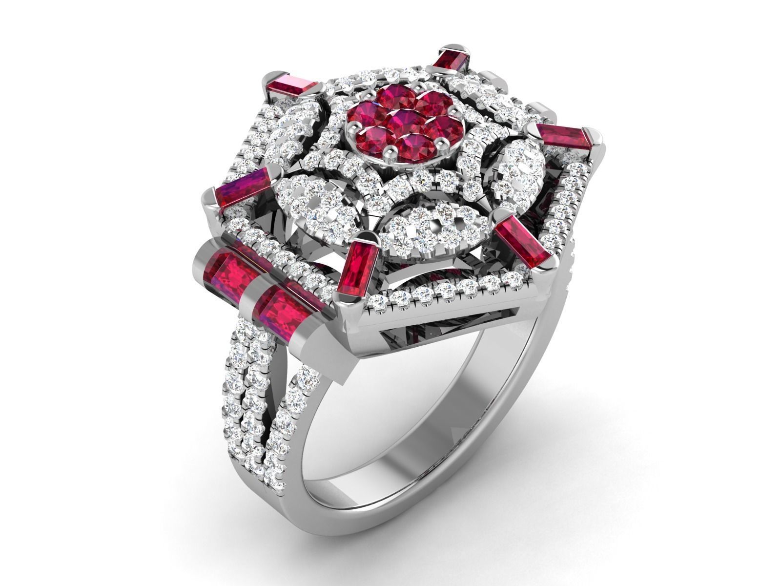 Ring-2902 elegant ruby and diamond ring 3D print model_1