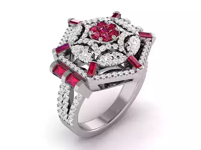 Ring-2902 elegant ruby and diamond ring 3D print model