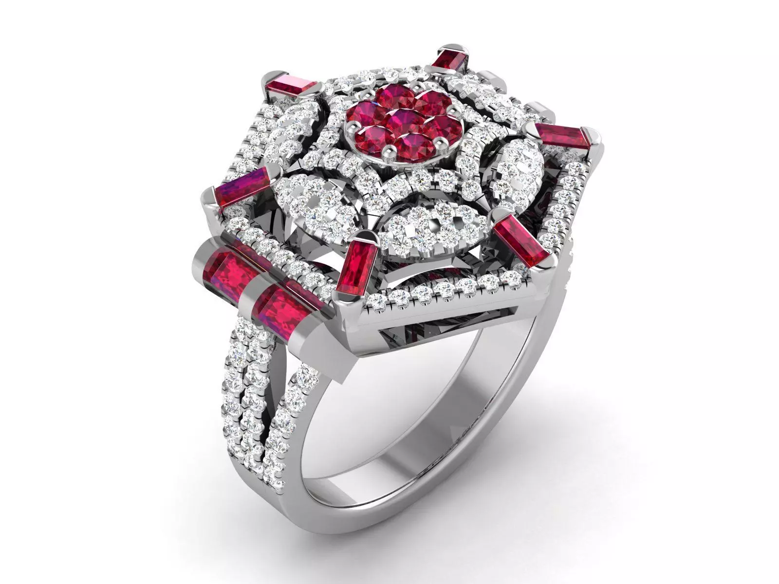 Ring-2902 elegant ruby and diamond ring 3D print model_0