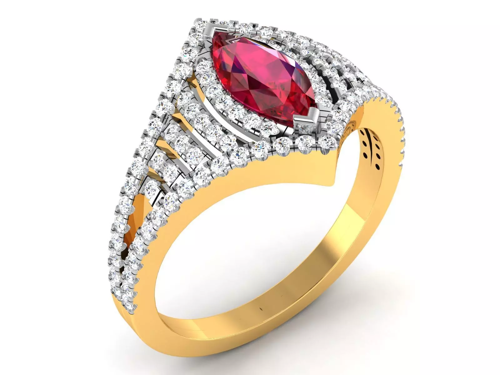 Ring-2898 marquise cut ruby and diamond ring 3D print model_0