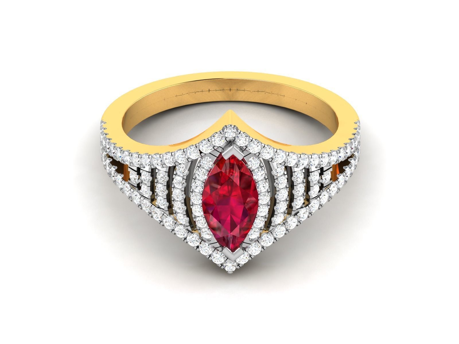 Ring-2898 marquise cut ruby and diamond ring 3D print model_6
