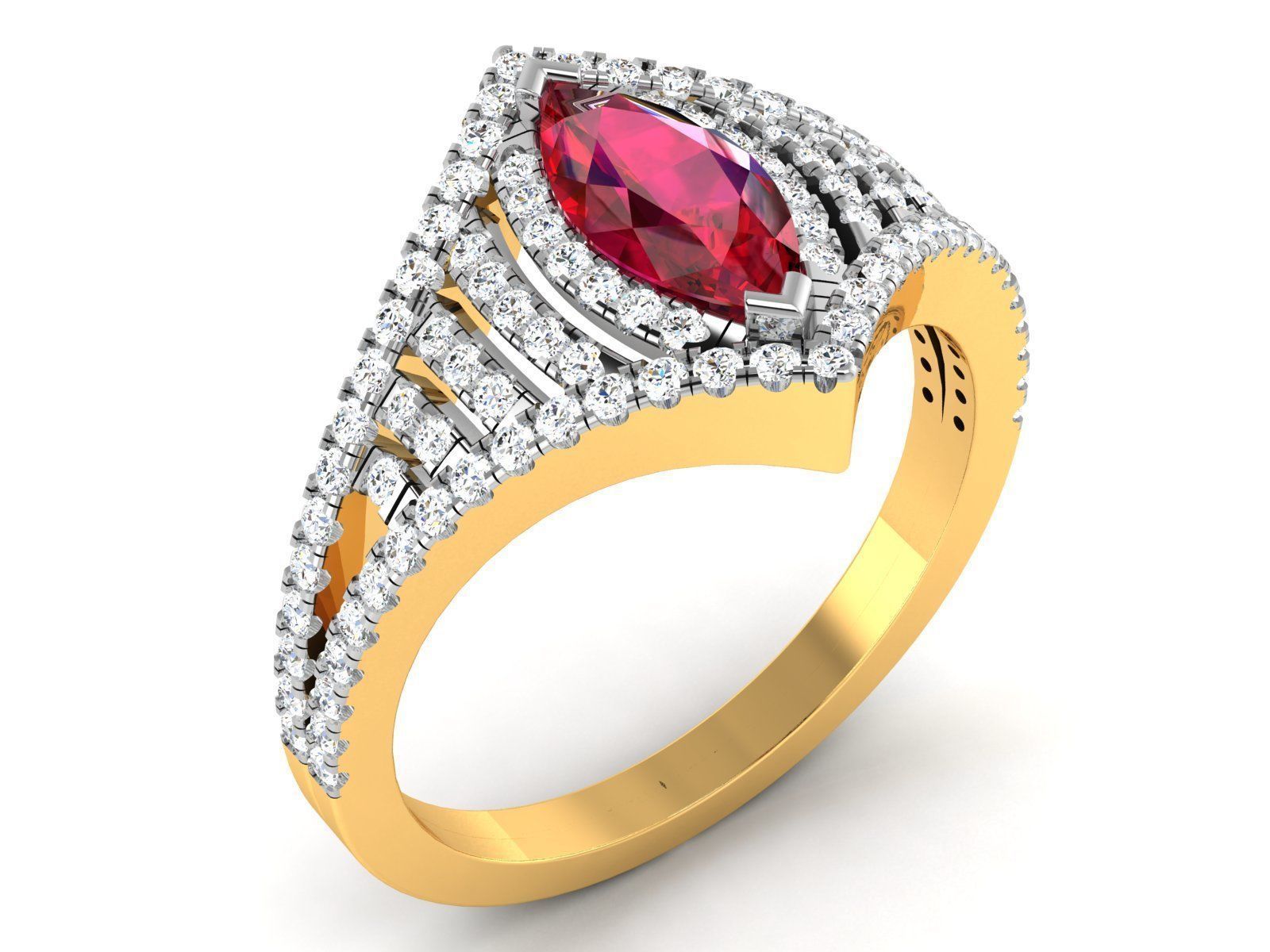 Ring-2898 marquise cut ruby and diamond ring 3D print model_1