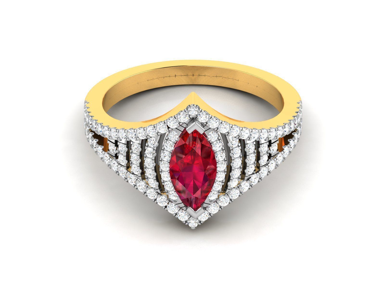 Ring-2898 marquise cut ruby and diamond ring 3D print model_7