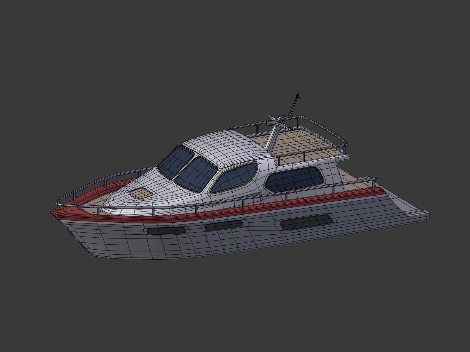 Cartoon Yacht Low-poly 3D model_11