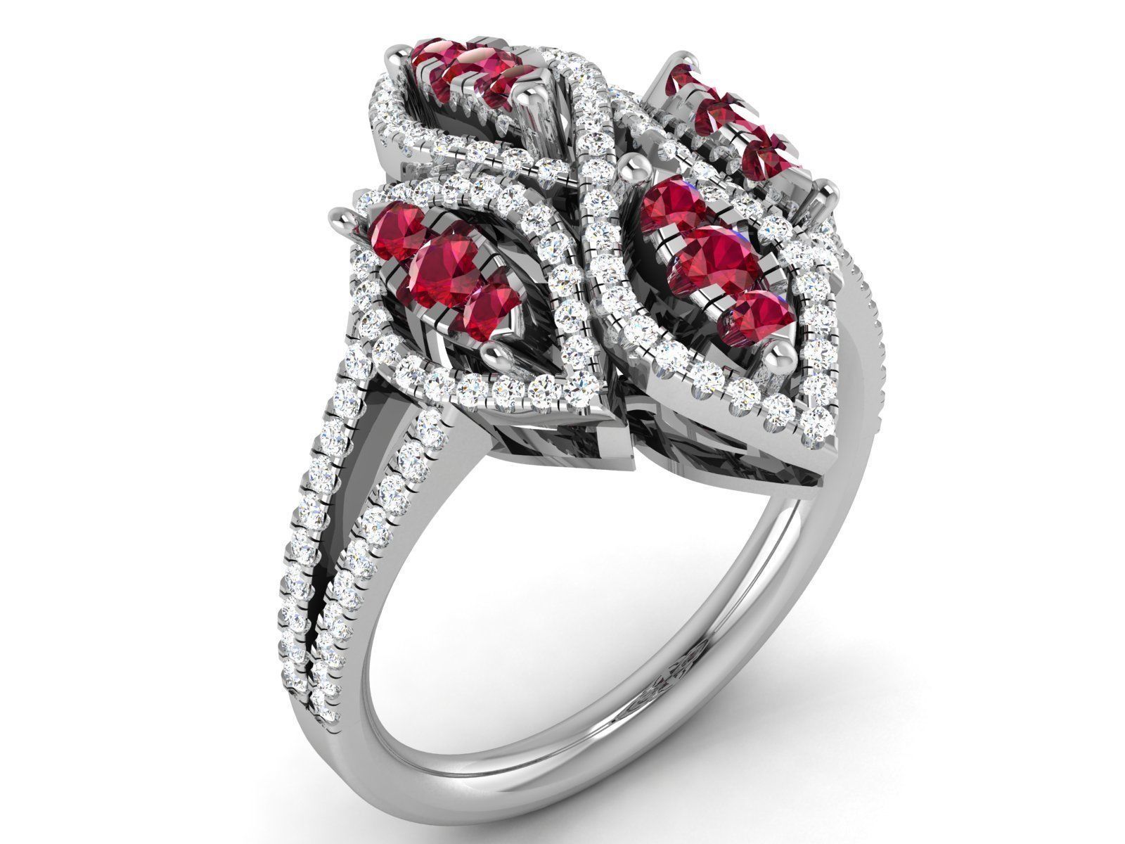 Ring-2891 ruby and diamond ring 3D print model_1