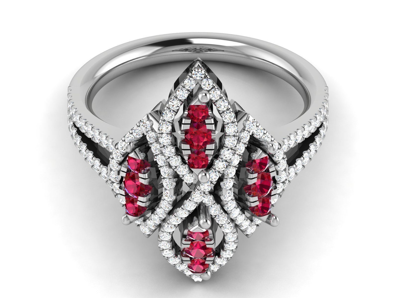 Ring-2891 ruby and diamond ring 3D print model_7