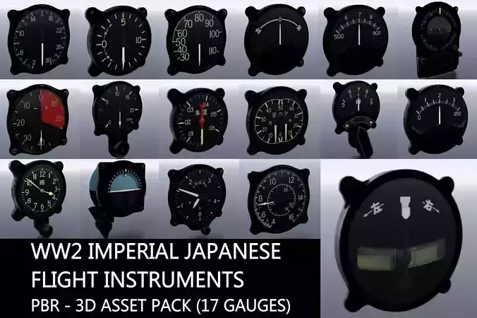 WW2 IMPERIAL JAPANESE FLIGHT INSTRUMENTS - ASSET PACK Low-poly 3D model