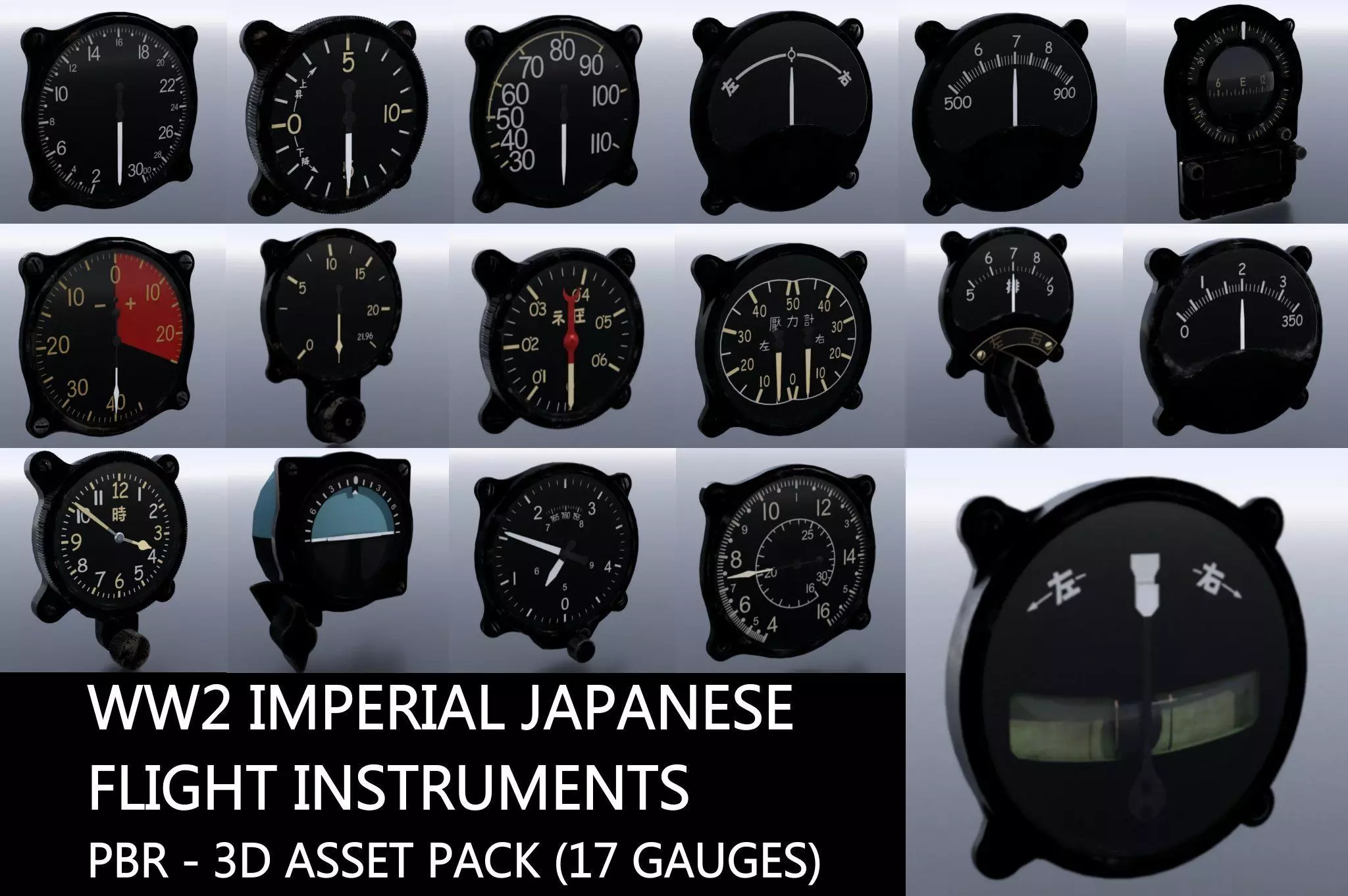 WW2 IMPERIAL JAPANESE FLIGHT INSTRUMENTS - ASSET PACK Low-poly 3D model_0