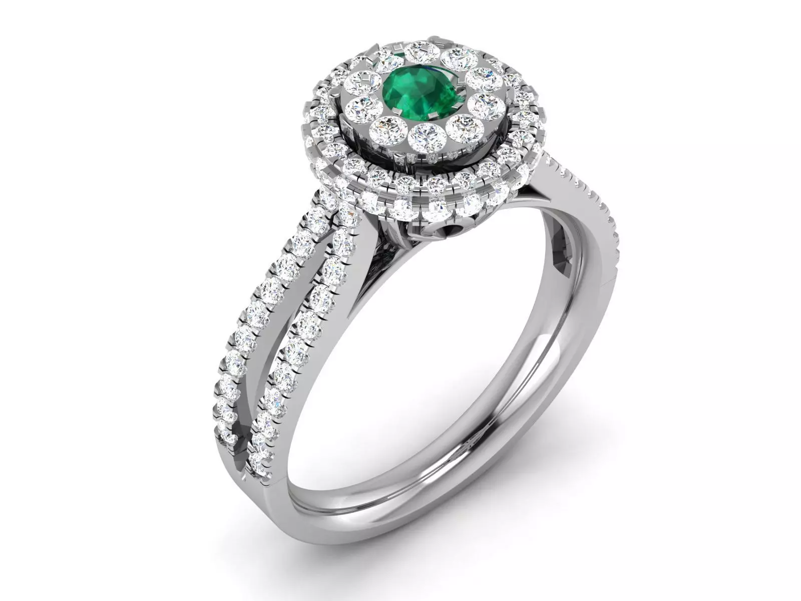 Ring-2887 emerald and diamond engagement ring 3D print model_0