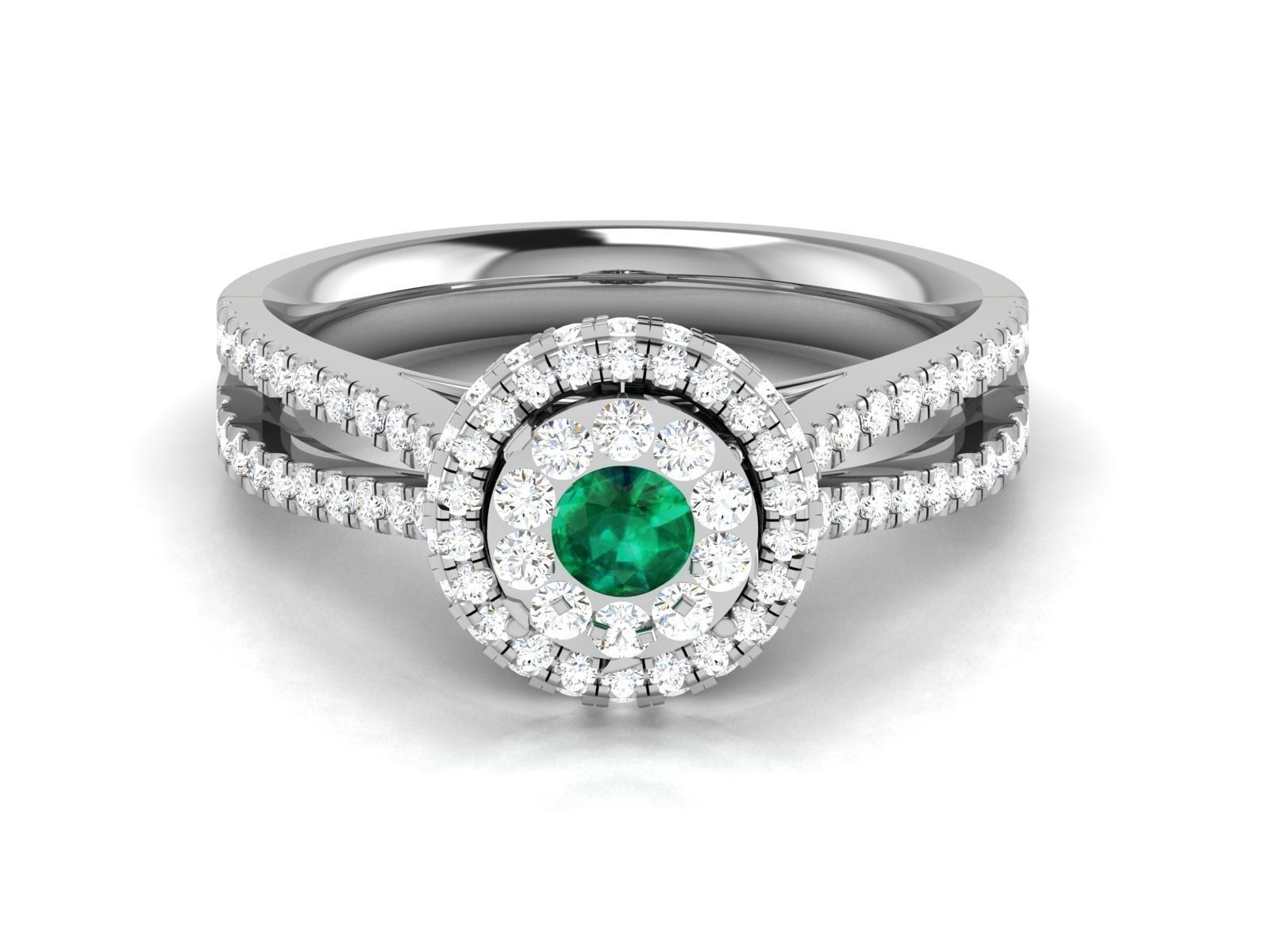 Ring-2887 emerald and diamond engagement ring 3D print model_8