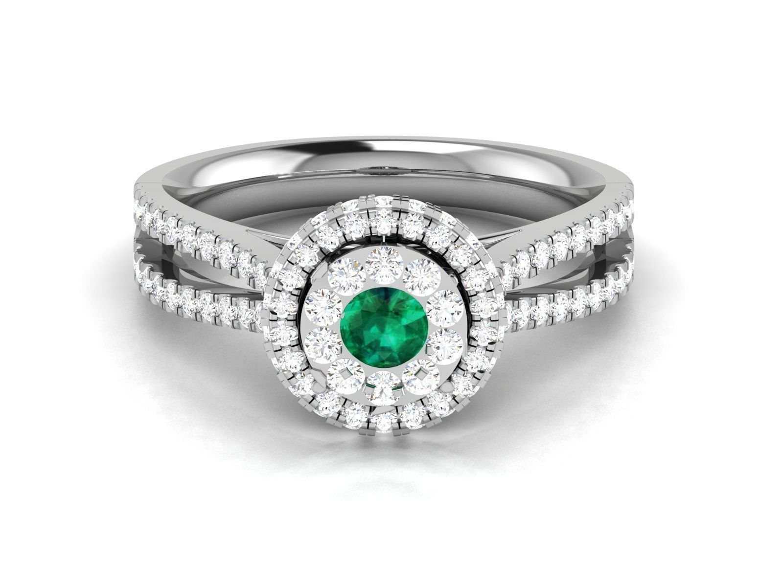 Ring-2887 emerald and diamond engagement ring 3D print model_7
