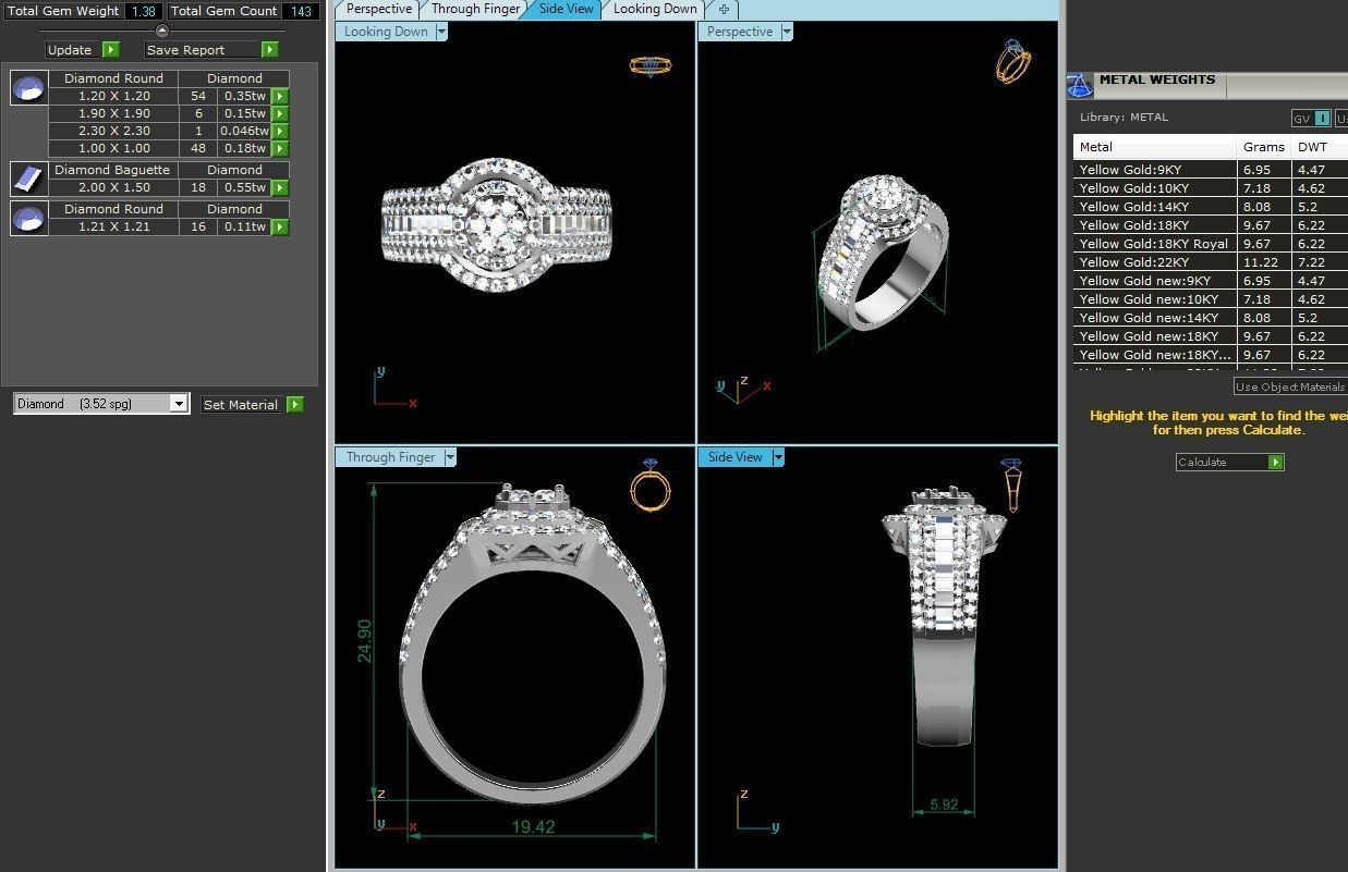 Ring-2882 halo diamond engagement ring in gold 3D print model_3