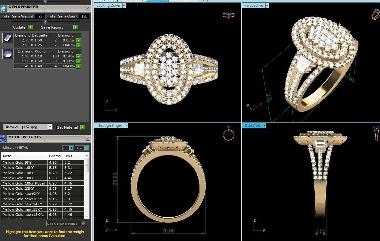 Ring-2881 oval diamond ring gold 3D print model_3