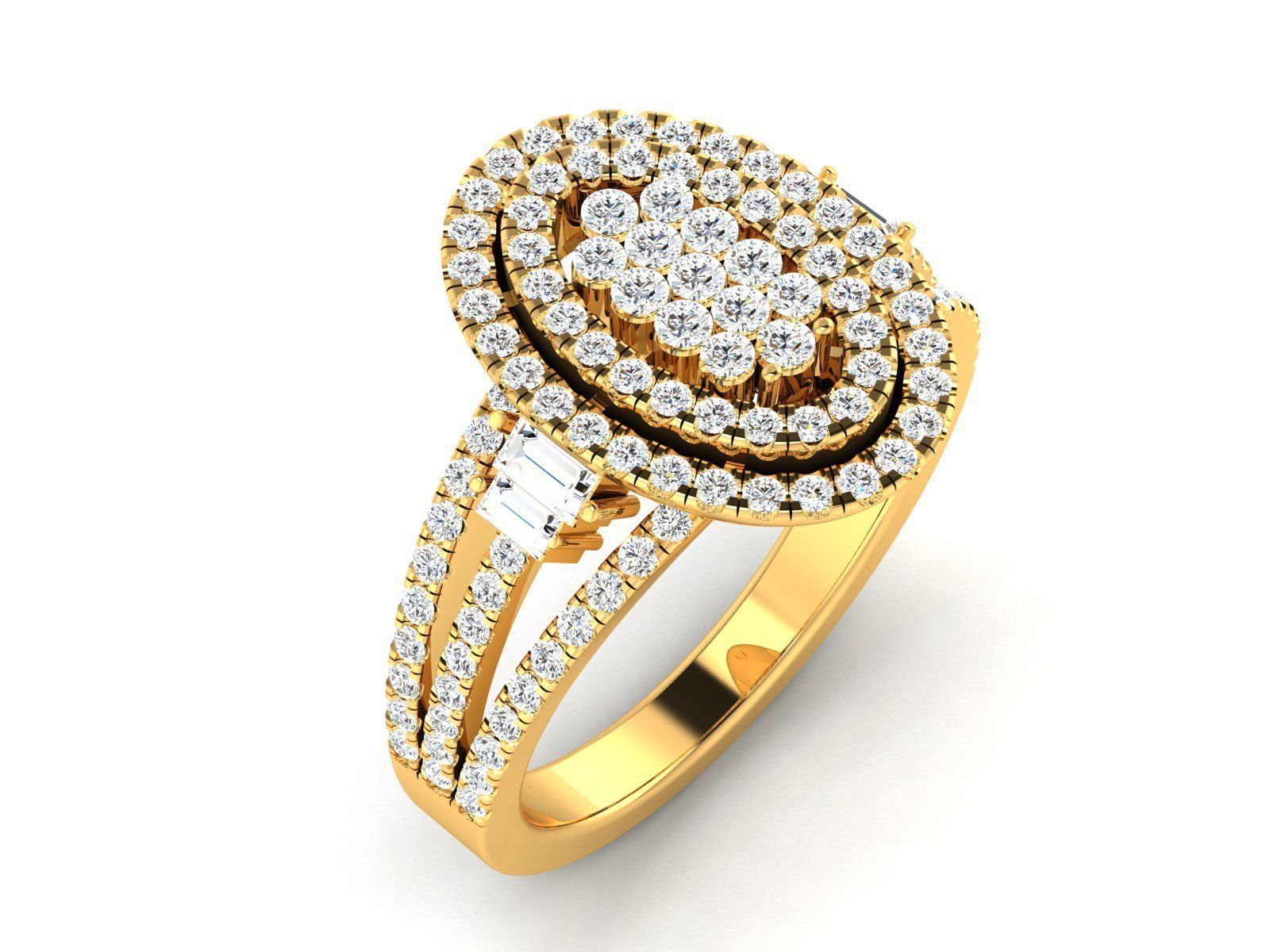 Ring-2881 oval diamond ring gold 3D print model_1