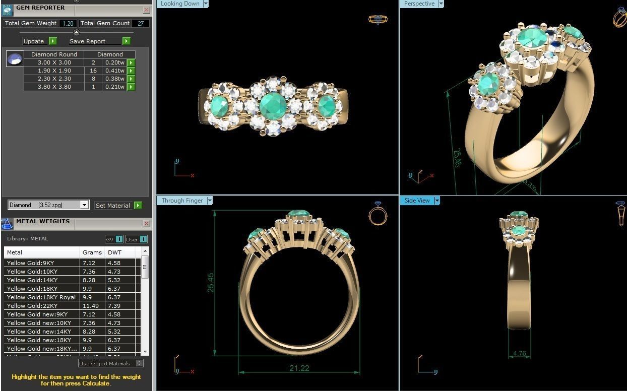 Ring-2876 emerald and diamond ring gold 3D print model_4