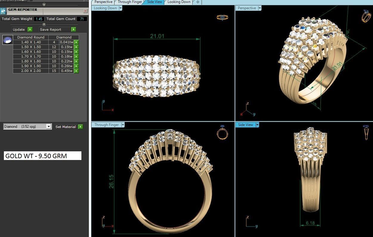 Ring-2875 diamond cluster ring gold 3D print model_4