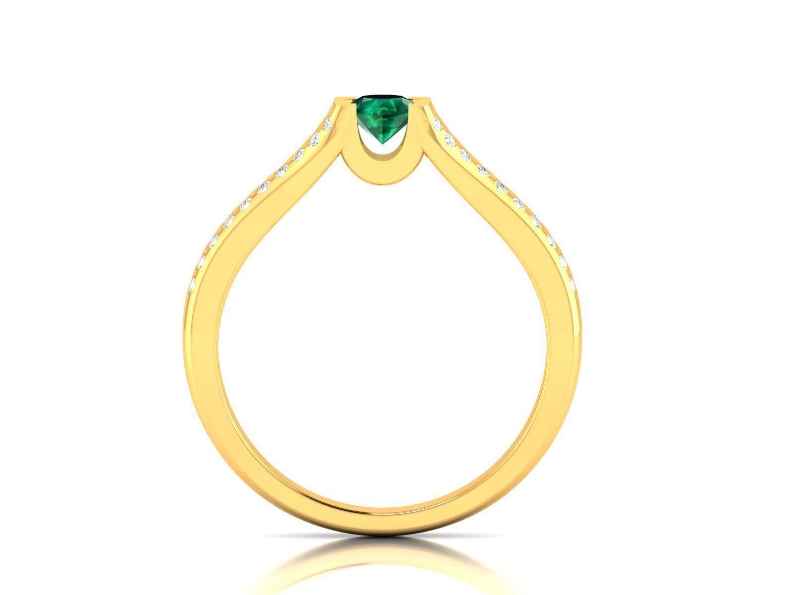 Ring-1296A gold ring with emerald stone and diamonds 3D print model_2