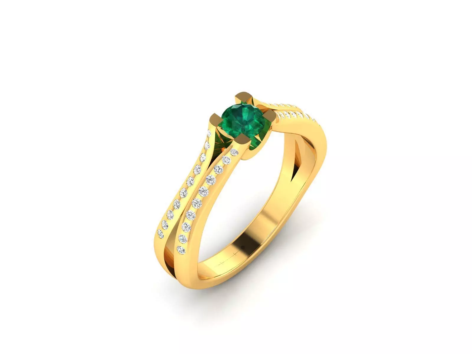Ring-1296A gold ring with emerald stone and diamonds 3D print model_0