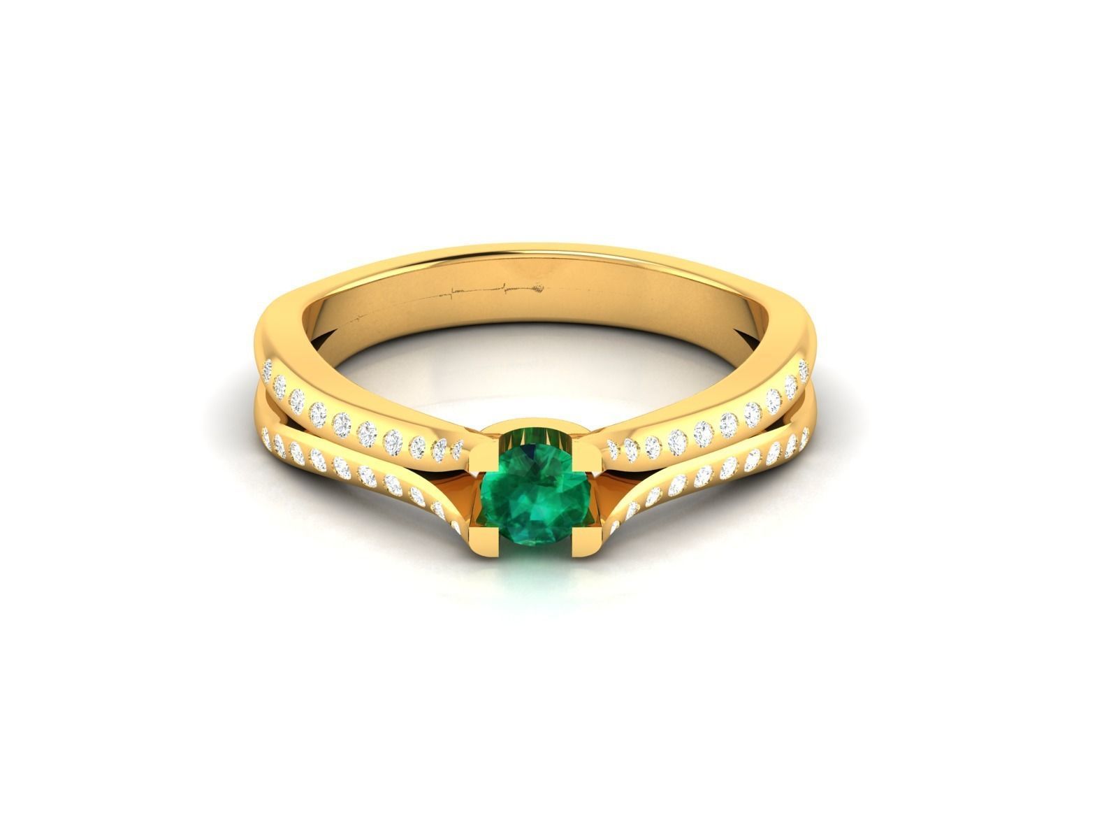 Ring-1296A gold ring with emerald stone and diamonds 3D print model_7
