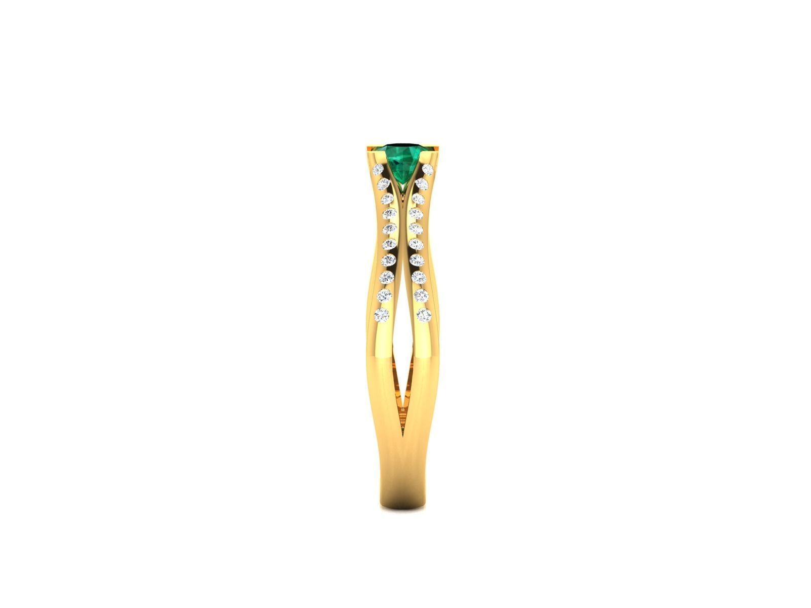 Ring-1296A gold ring with emerald stone and diamonds 3D print model_4