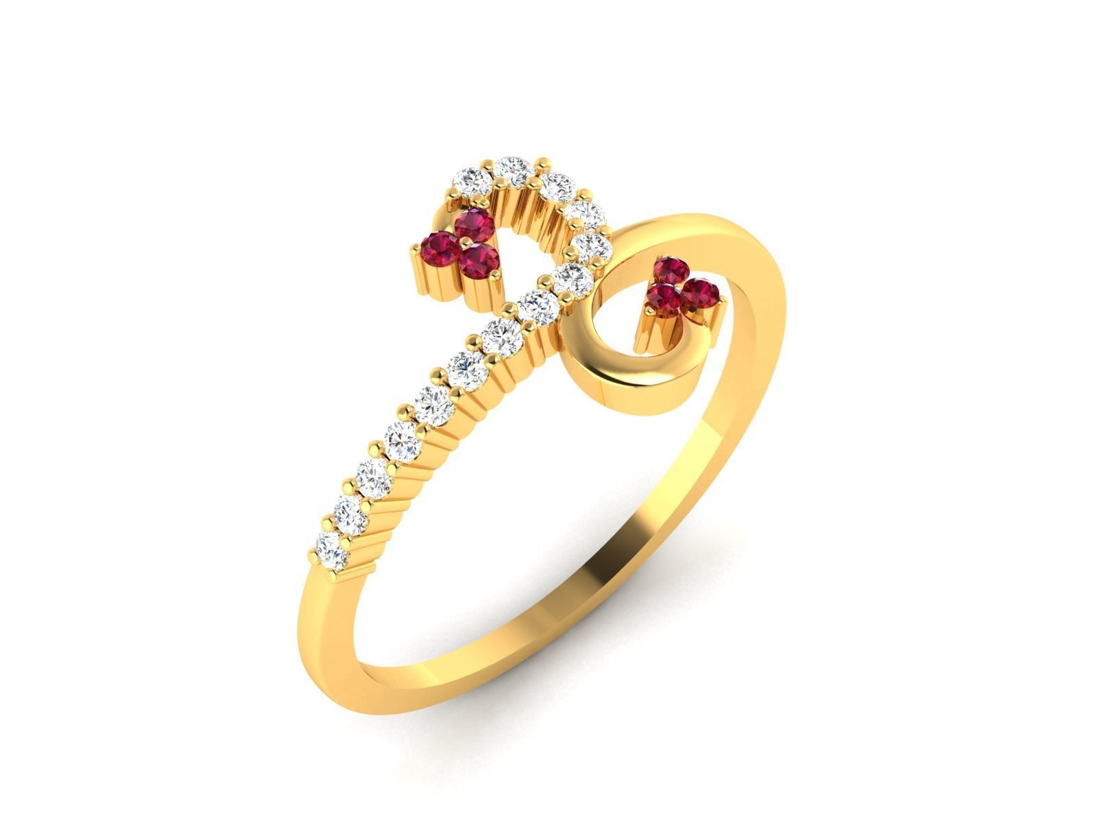 Ring-0865 gold ring with diamonds and rubies 3D print model_1