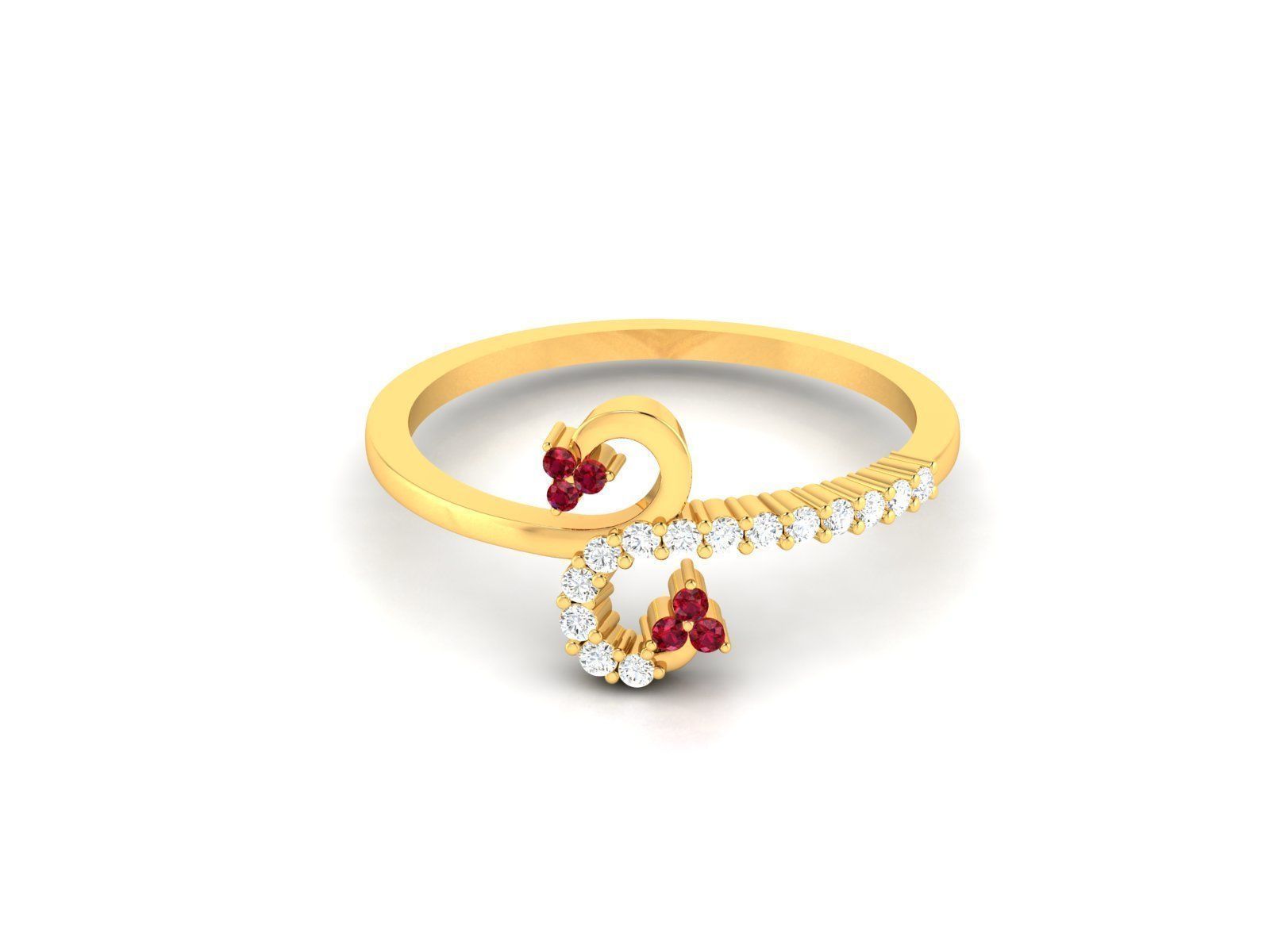 Ring-0865 gold ring with diamonds and rubies 3D print model_6