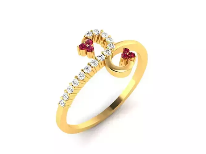Ring-0865 gold ring with diamonds and rubies 3D print model